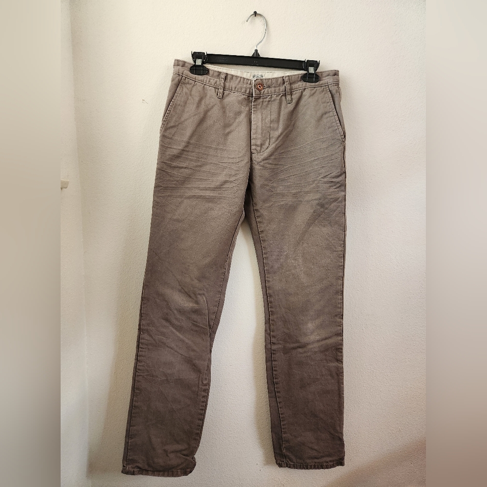 OBEY Propaganda Men's Mid-Rise Khaki Gray Pants Straight Leg Distressed Sz 30x32